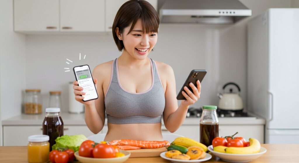 カロリー計算をする日本人女性