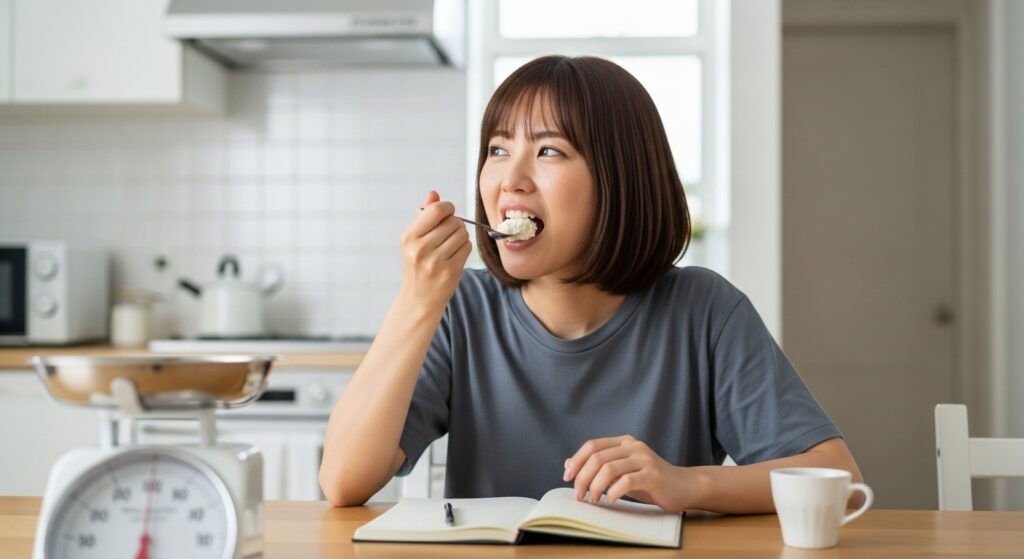 ダイエット中にカッテージチーズを楽しむ日本人女性