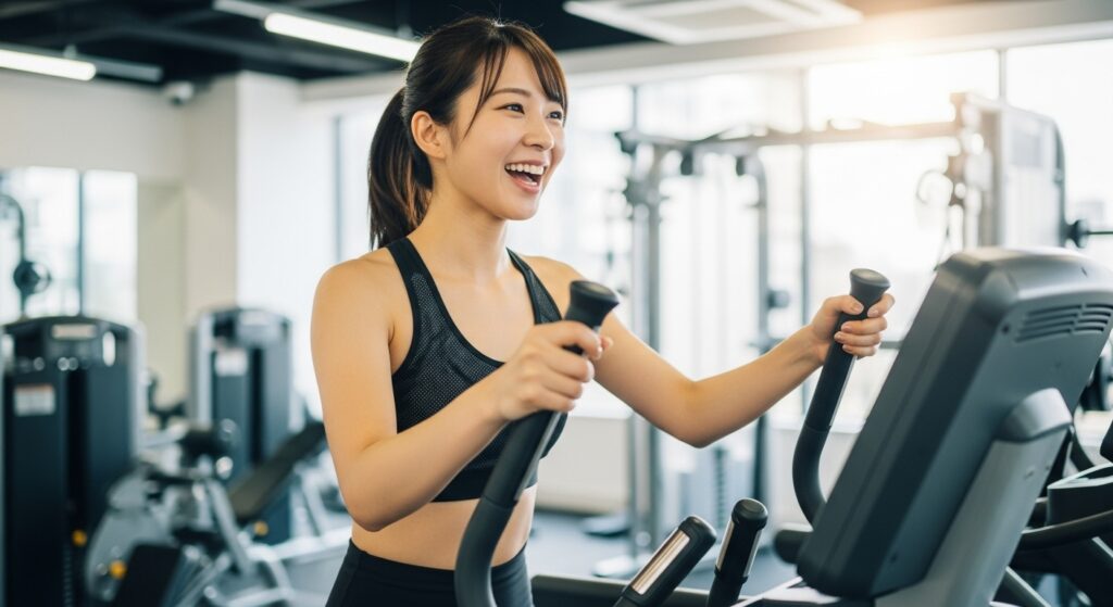ジムで楽しく運動する日本人女性