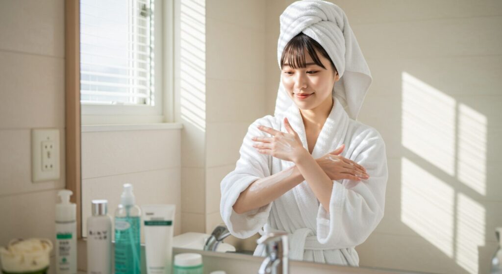 日焼け後に保湿ケアをする女性
