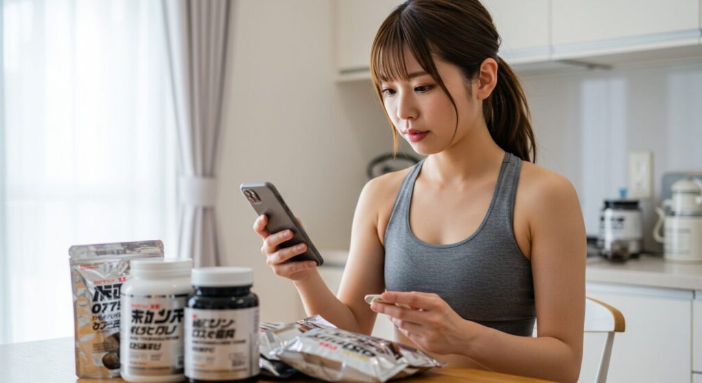 カーボパウダーサプリメントを比較する女性