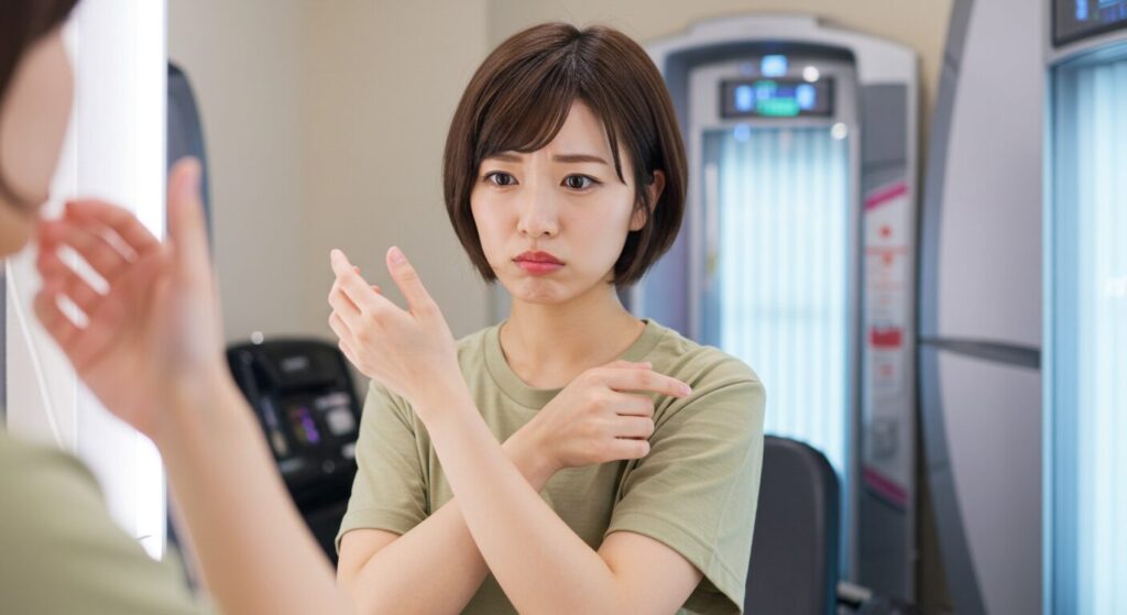 日サロで日焼け効果を心配する女性