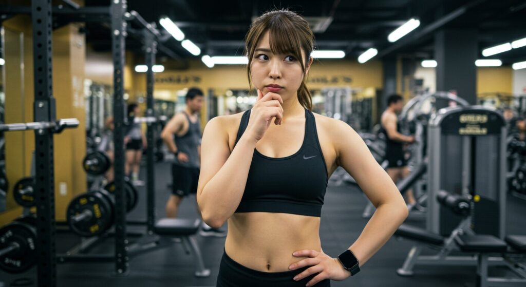 ゴールドジムで悩む女性