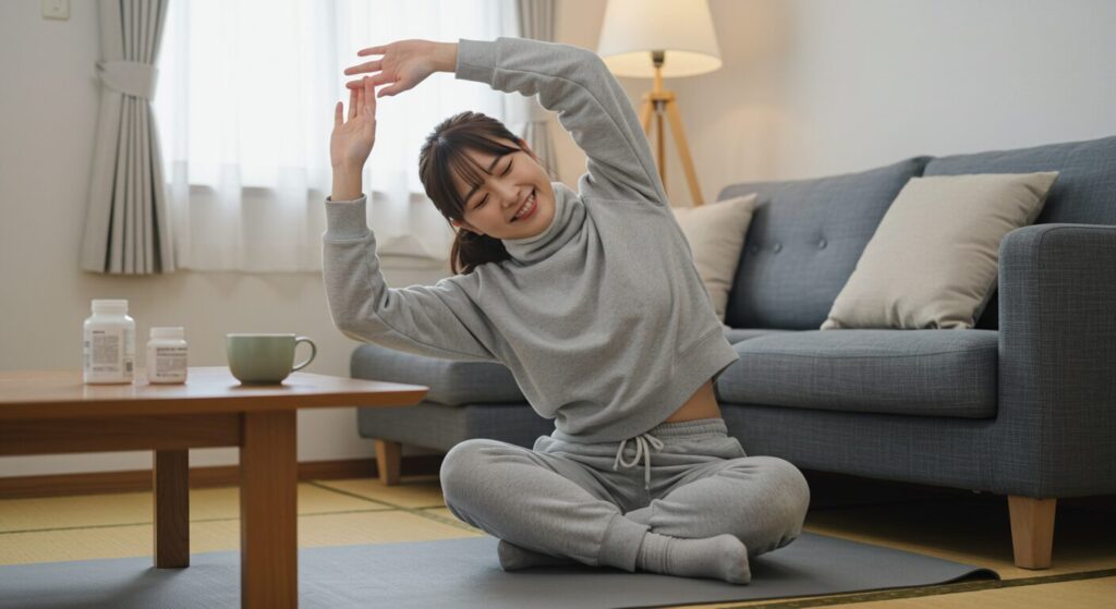 風邪回復期にストレッチをする女性