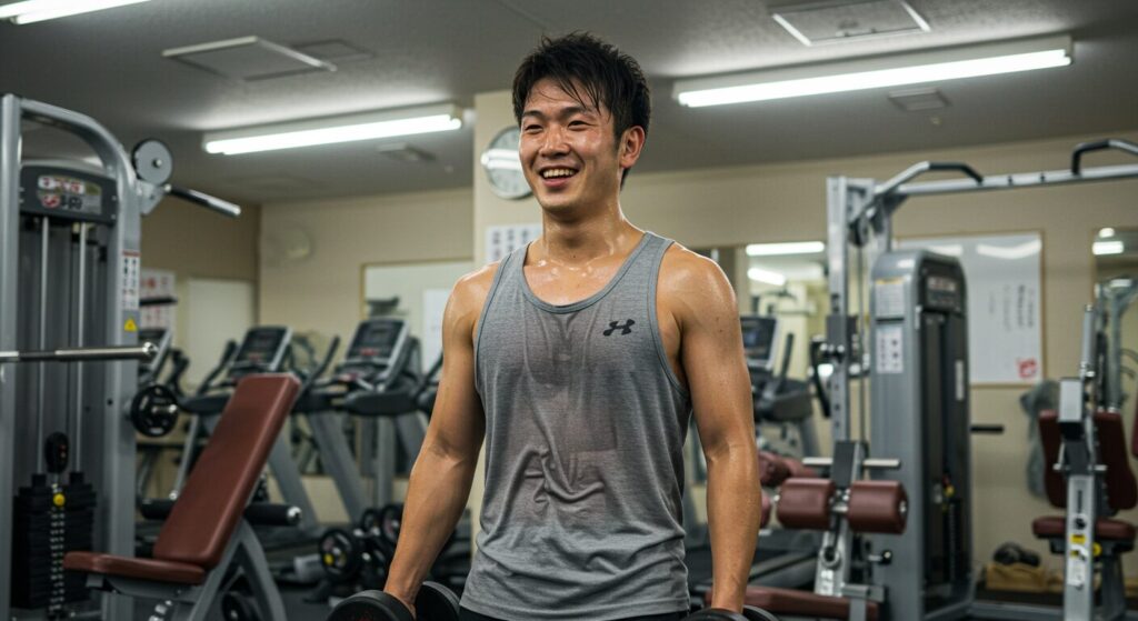 ジムで体力向上トレーニングをする20代日本人男性