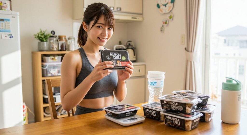マッスルデリの食事でダイエットを楽しむ若い日本人女性