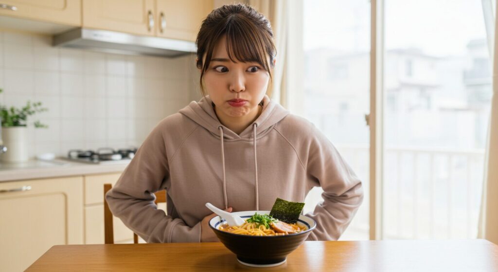 運動前に食事をためらう若い日本人女性