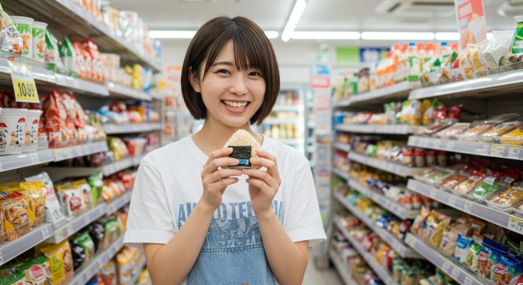 コンビニで健康的な食品を選ぶ若い女性